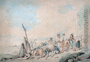 Coast Scene with Figures near a wall - George Chinnery