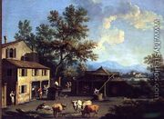 A Farmyard with Peasants and Animals - Gianbattista Cimaroli