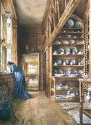 Interior of a panelled house with a collection of Imari and Blue and White Porcelain - Ellen Clacy