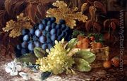 A still life of grapes and a basket of strawberries on a mossy bank - Vincent Clare