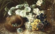 A Still Life of Flowers and a Bird's Nest on a Mossy Bank - Vincent Clare