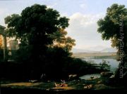 Classical river scene with a view of a town - Claude Lorrain (Gellee)