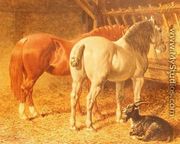 Horses and a goat in a stable - John Frederick Herring Snr