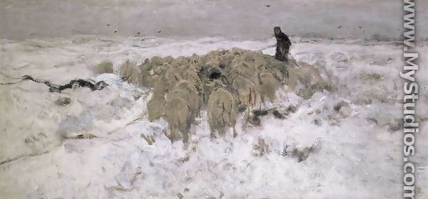 Flock of Sheep in the Snow - Anton Mauve
