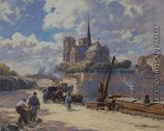 View of Notre Dame from the Seine - Henri Alphonse Barnoin