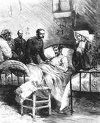Alfonso XII visiting a cholera hospital at Aranjuez - Juan Comba y Garcia