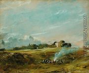 A View of Hampstead Heath, with figures round a bonfire - John Constable