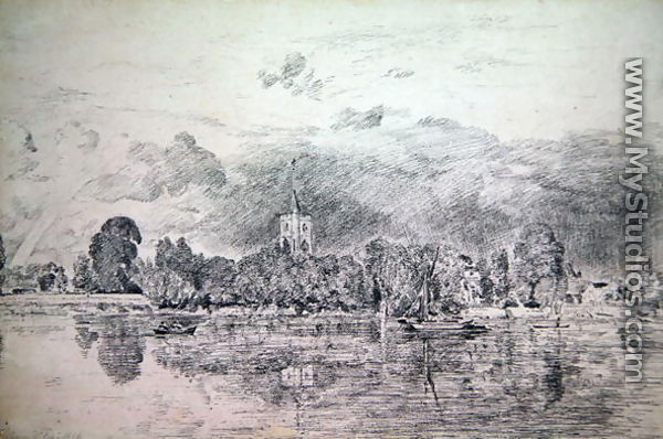 Fulham church from across the River, 1818 - John Constable