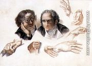 Studies of two gentleman's heads and hands, 1815 - Abraham Constantin