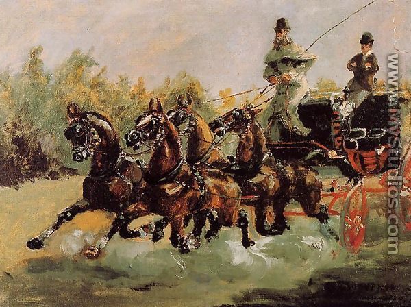 Alphonse de Toulouse-Lautrec Driving His Four-in-Hand - Henri De Toulouse-Lautrec