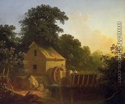 Landscape with Waterwheel and Boy Fishing - George Caleb Bingham