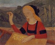 Embroiderer in a Landscape of Chateauneuf - Paul Serusier
