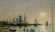 Portrieux, Boats at Anchor in Port - Eugène Boudin