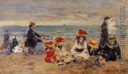 Woman and Children on the Beach at Trouville - Eugène Boudin