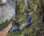 Seated Peasants, Sewing - Camille Pissarro