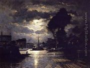 Canal in Saint-Denis - Effect of Moonlight - Stanislas Lepine