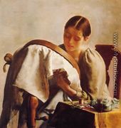 Young Girl Embroidering - Charles Frederick Ulrich
