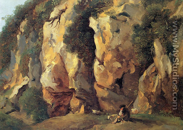 Rocky Cliff with Shepherd and Sheep - Jean Antoine Constantin