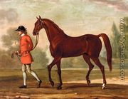Portrait of 'Dormouse', a Bay Racehorse Led by a Jockey - Thomas Spencer
