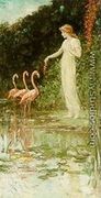 Standing Woman with Three Pink Flamingos - Frederick Stuart Church