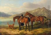 Rider and Two Bays by a Lake (Reiter und zwei Pferde am See) - Albrecht Adam
