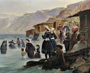 Los baños de Miraflores - Bañistas y cabañas en la playa de Chorillos, Lima - Johann Moritz Rugendas