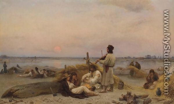 Raftsmen by the Vistula River - Wilhelm August Stryowski (Stryjowski)