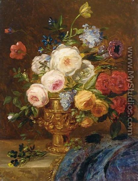 Still Life with Flowers in a Golden Vase - Adriana-Johanna Haanen