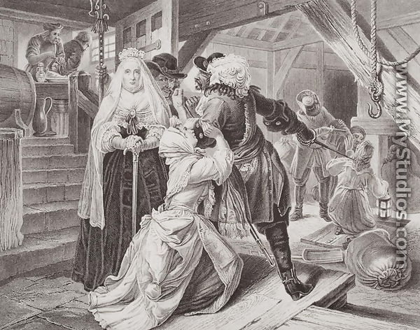 The arrest of Alice Lisle for sheltering fugitives from the Battle of Sedgemoor in 1685, from Illustrations of English and Scottish History Volume I - (after) Ward, Edgar Melville