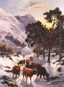 Highland Cattle in a Winter Landscape - Charles Watson
