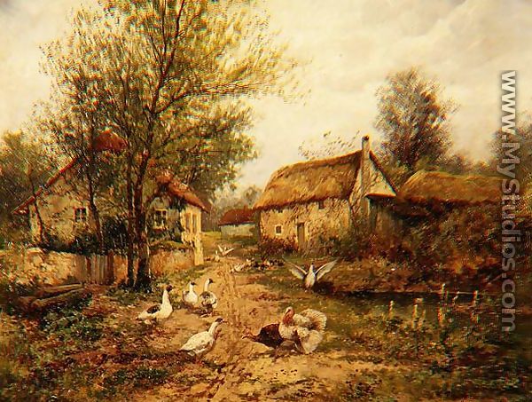 Poultry by a Pond in a Farmyard - Johan Hendrik  Weissenbruch