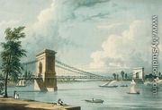 Suspension Bridge, Hammersmith, from Ackermann's Microcosm of London, engraved by J. Baily, 1828 - William Westall