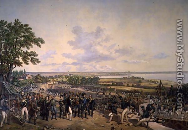 King Carl XIV Johan (1763-1844) of Sweden Visiting the Canal Locks at Berg in 1819, 1856 - Alexander Wetterling