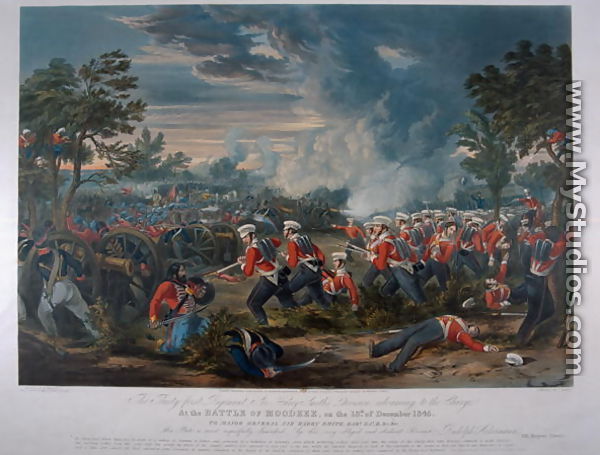 The 31st Regiment, Sir Harry Smiths Division advancing to the charge at the Battle of Moodkee 18th December 1845, published by Rudolph Ackermann, 18th June 1848 - Major G.F. White