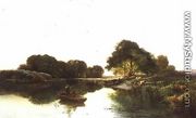 A River Landscape with Anglers Fishing - Edward Charles Williams
