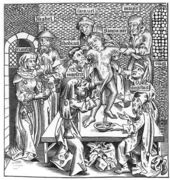 Martyrdom of Simon at Trent, after a woodcut in Liber Chronicarum Mundi, published Nuremburg, 1493 - Michael Wolgemut