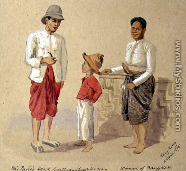 Lao, the head boatman, with his son and a woman of Bangkok, 1895 - Major General R.G. Woodthorpe