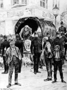 A Gilbertian strike scene outside the Savoy, 1910 - Richard Caton Woodville