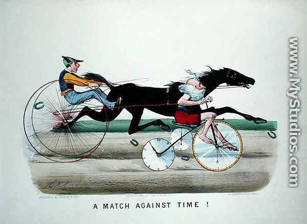A Match Against Time, race between a horse and father Time on a bicycle, 1878 - Thomas Worth