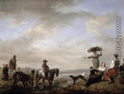 Landscape with a gentleman on horseback fording a stream - Philips Wouwerman