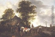 A landscape with a cottage and horsemen - Pieter Wouwermans or Wouwerman