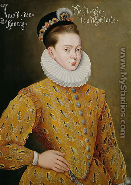 Portrait of James I of England and James VI of Scotland (1566-1625), purported to be the marriage portrait sent to the Danish Court to seduce Anne, his future wife 2 - Adrian Vanson