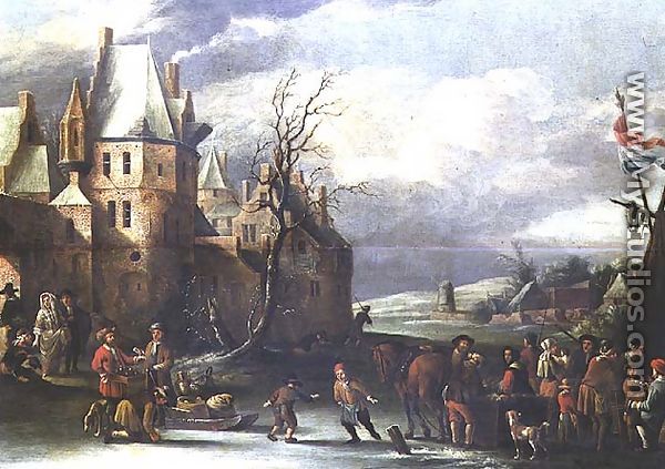 Winter Landscape with Figures before a Town - Rutger Verburgh