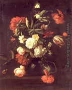 Roses, tulips, peonies and other flowers in a vase - Simon Pietersz. Verelst