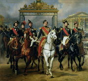 King Louis-Philippe 1773-1850 of France and his sons leaving the Chateau of Versailles on horseback, 1846 - Carle Vernet