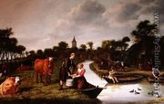 River Landscape with a couple carrying a milk churn - Jan Victors