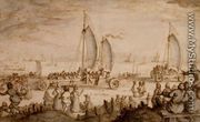 Prins Maurits of Nassau's land yachts on the beach at Scheveningen, c.1614-15 - Nicolaes (Claes) Jansz Visscher