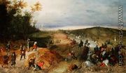 Cavalry attacking horse-drawn wagons - Sebastien Vrancx