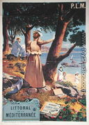 Poster advertising the P.L.M. Railway Paris-Lyon-Mediterranee to the Mediterranean coast, before 1899 - Henri-Garnier Tanconville