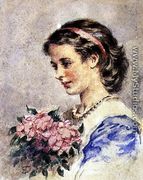 Young Girl with a Bunch of Pink Flowers - Edward Tayler
